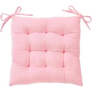 Corduroy Chair Cushion with Ties Ultra Soft Warm Floor Cushion For Kids Reading Nook Comfortable Square Seat Cushion For Adult 15.7”x15.7”, Pink