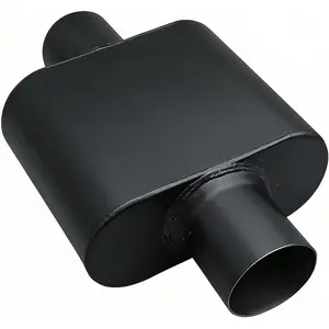 3" Inlet 3" Outlet Single Chamber Muffler 13" Total Length Aluminum Coated Exhaust with Internal Baffle to Produce Aggressive Deep Sound Black