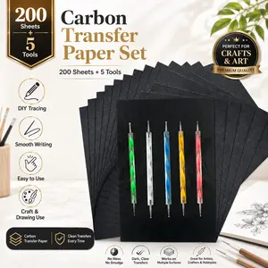 205Pcs Carbon Transfer Paper Set with 5 Stylus Tools, Black Graphite Tracing Paper Sheets for Drawing, Wood Burning, Canvas, Crafts, DIY Art Projects & Office Use