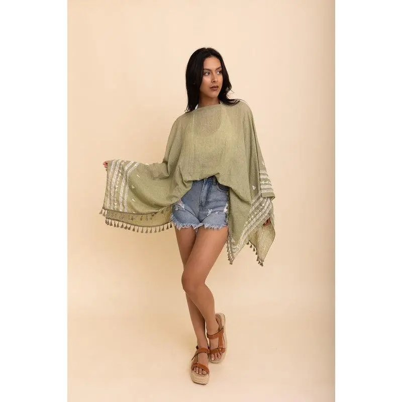 Aztec Embroidered Lightweight Poncho