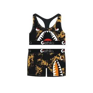 ETHIKA 2024 Women's New Printed Underwear Vest Casual Two-piece Set Sports Fitness Quick Drying Slimming Running Elastic Set