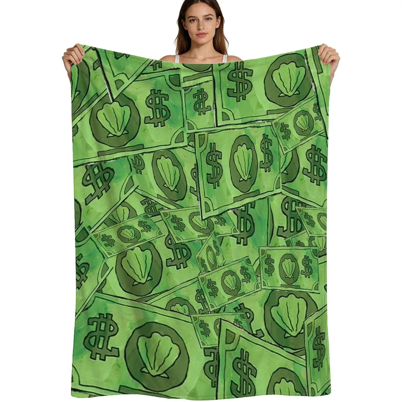 Trending Style, Warm Flannel Blanket, Money Shell Pattern Print, Soft Plush Fabric, For Bedroom Sofa Gift, 4 Sizes Available Single Pack