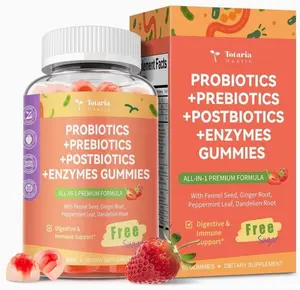 Sugar Free 5-in-1 Probiotic Prebiotic Postbiotic Gummy, 36 Strains Probiotics for Women Men with Digestive Enzymes, Peppermint, Complete Immune, Gut & Digestive Support, Vegan, 60 Counts