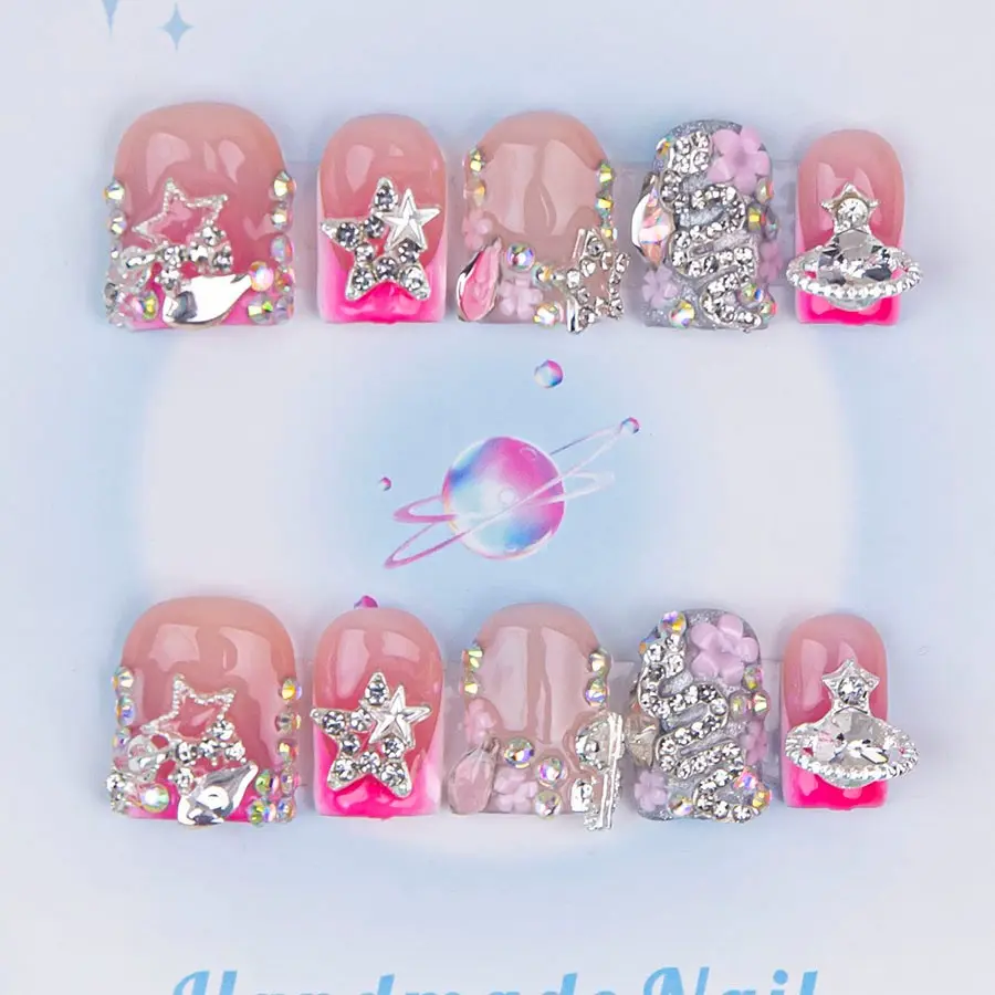 Nailssbysheccid, 10pcs press-on nails, Handmade Press ons, square shape, 100% handmade, simple style, combined with French style, suitable for family dinners, dates, weddings, gift for girls, comes with jelly glue, crystal sticks and twisting rods