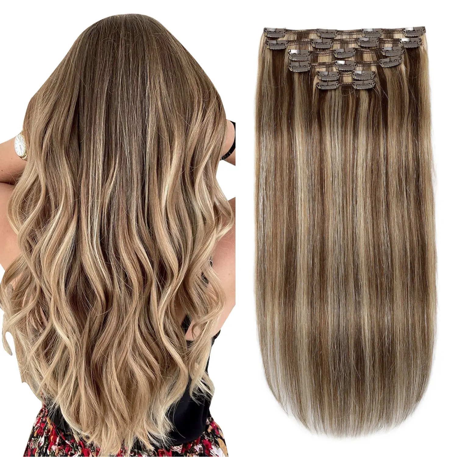 XDhair Clip in Hair Extensions Real Human Hair 6pcs 100g-120g 14 Inch to 22 Inch Hair Extensions Clip in Human Hair Natural Straight Remy Hair Easy to Style