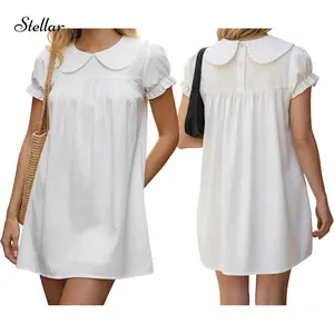 Women Babydoll Top Puff Short Sleeve Doll Collared Peplum Blouse Y2k Cute Loose Flowy Tunic Shirt