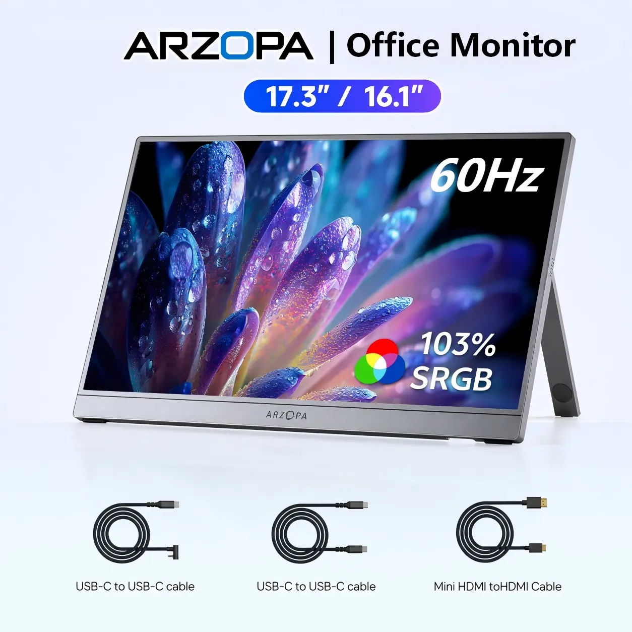 ARZOPA 16.1'‘/17.3'' 60Hz Portable Monitor| 103% sRGB FHD 1080P| Laptop Second Screen| External Screen for PC/Mac/Xbox/Switch/PS5|IPS Display| Computer Display| HDR External Screen| Game| Workfromhom