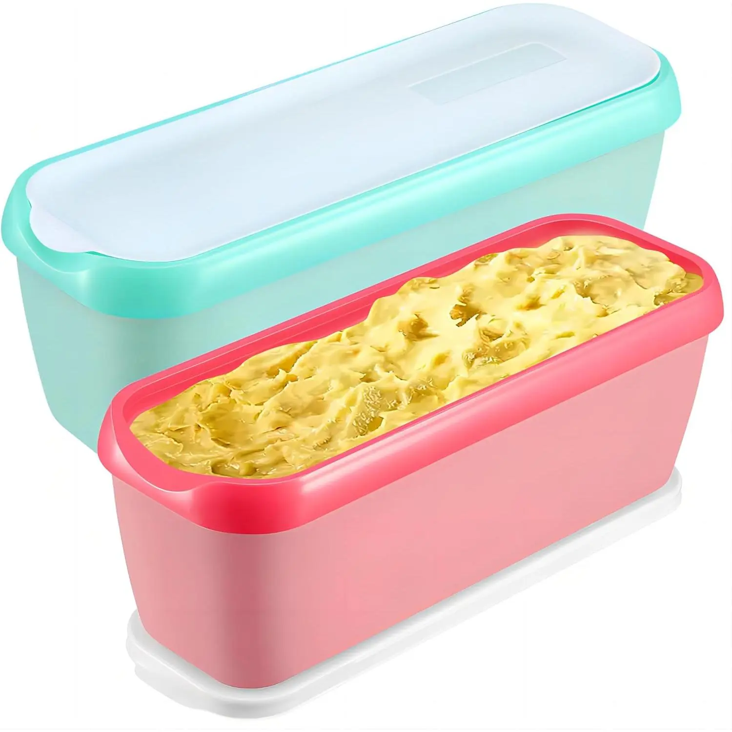 Ice Cream Containers Set of 2, 1.5 Quart Ice Cream Tub,  Homemade Ice Cream Tubs with Stackable Freezer Storage Container for Yogurt, Sorbet, Gelato