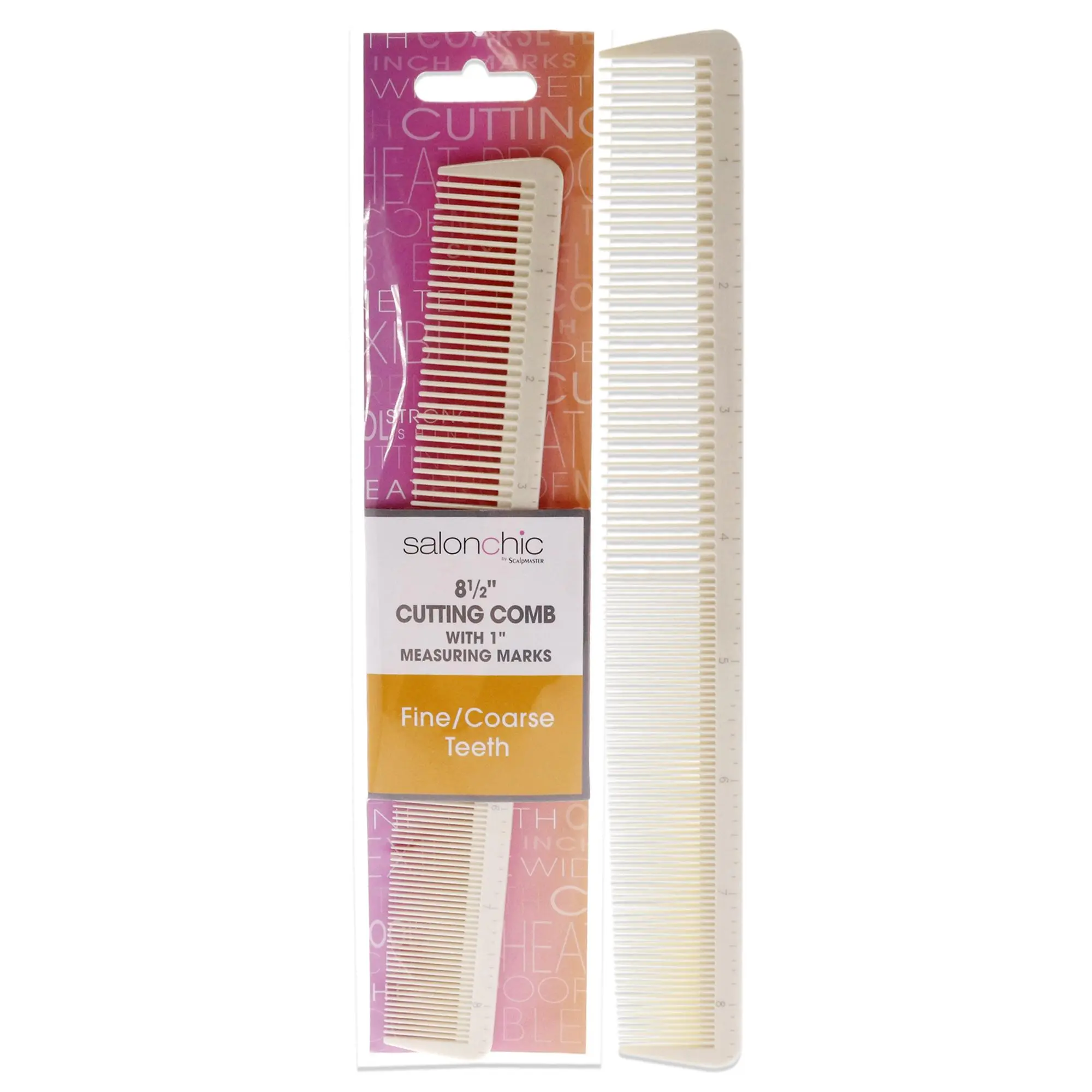 SalonChic Unisex Cutting Comb W-1, 8.5in Fine-Coarse Teeth, High Heat Resistant (Heat Safe), Measuring Marks for Precise Cut, 1 Pc