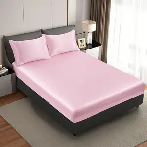 Silk Satin Pink  Fitted Sheet Only, Deep Pocket Fitted Sheet Only, Breathable, Non- Fading, Fully Elasticized Bed Sheets Sold Separately