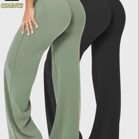 2-Pack Women's Outdoor Running Pants, Plain High-Waist Loose-Fit Sporty Trousers, Comfortable Yoga Fitness Leggings, Versatile Wide-Leg Pants, Activewear Clothing