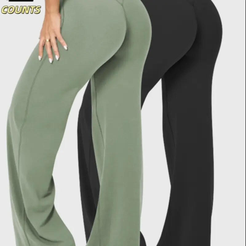 2-Pack Women's Outdoor Running Pants, Plain High-Waist Loose-Fit Sporty Trousers, Comfortable Yoga Fitness Leggings, Versatile Wide-Leg Pants, Activewear Clothing