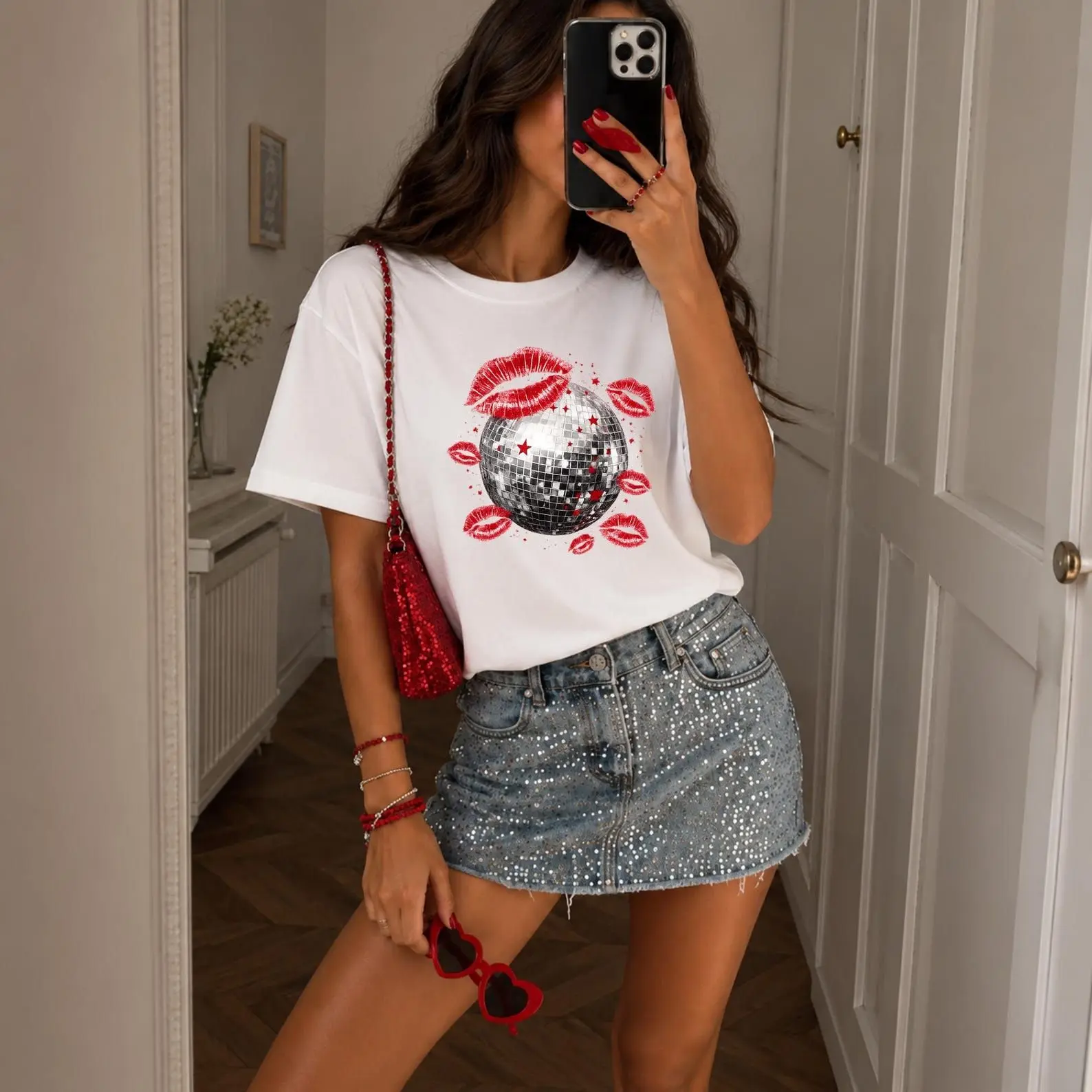 Disco Ball Lips Graphic Tee: Comfort Colors Bachelorette Party Shirt