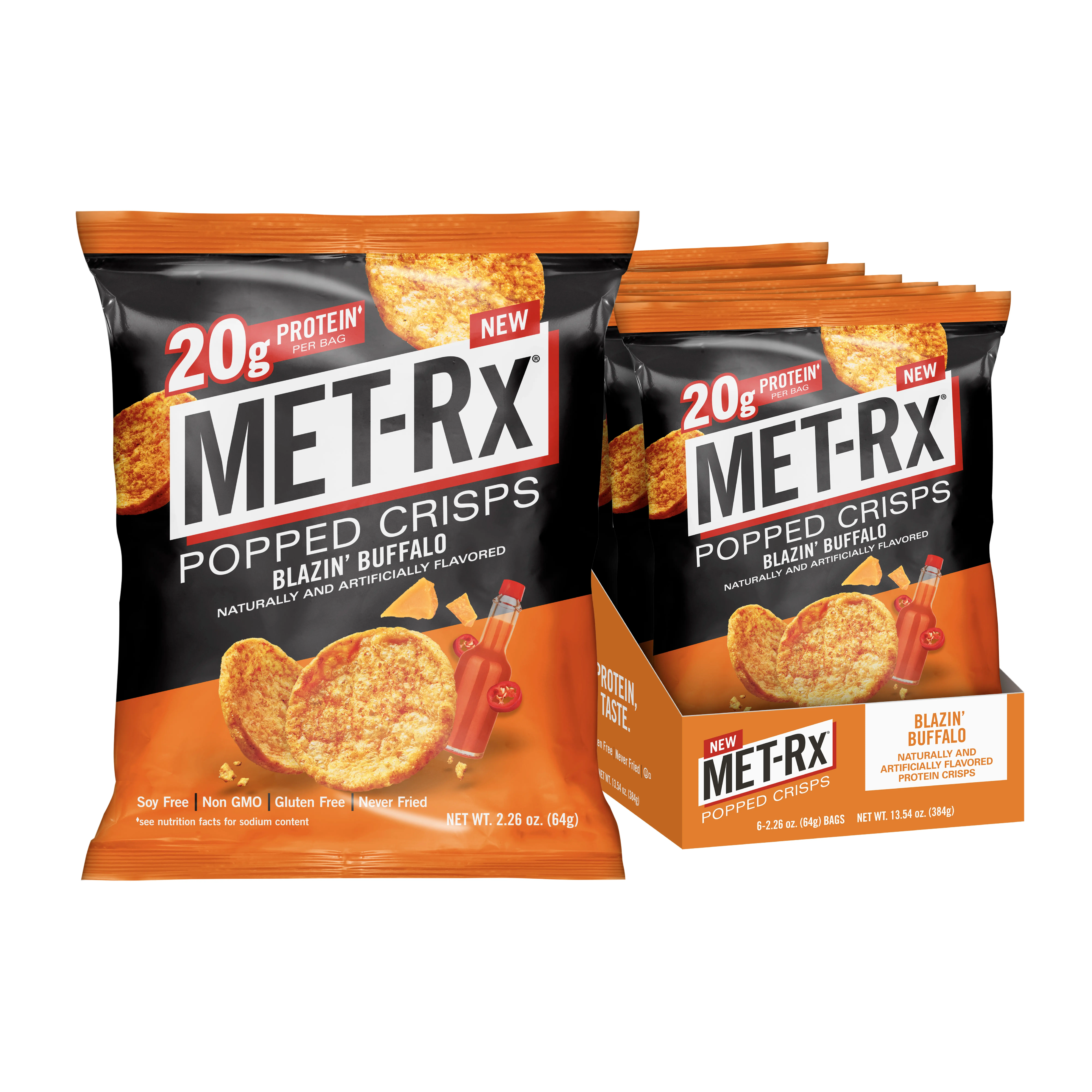 MET-Rx Popped Crisps Blazin' Buffalo | 6 Bags | 20g Protein | Crunchy Protein Snack MET-Rx Popped Crisps Blazin' Buffalo | 6 Bags | 20g Protein | Crunchy Protein Snack