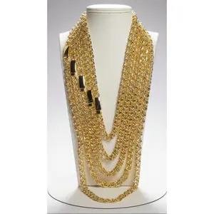 New Style Chino Link 8mm 1/4 Inch Gold Plated Chain with Slide in Clasp Customizable Lengths 17, 19, 21, 23 or 27 Inches Secure Reliable Necklace for Men & Women