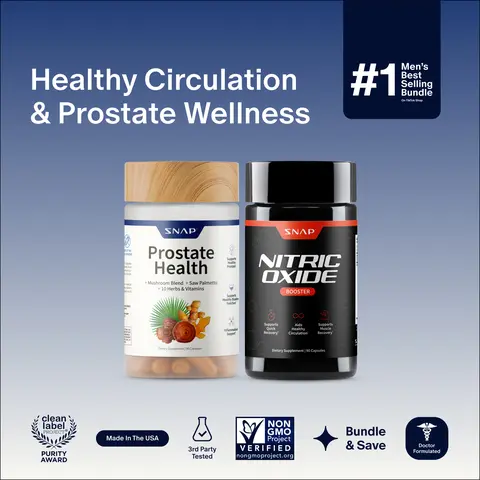 Snap Supplements - Nitric Oxide Booster 90ct + Prostate Health Bundle - Natural Supplement Capsules - Support Blood Circulation & Prostate Health