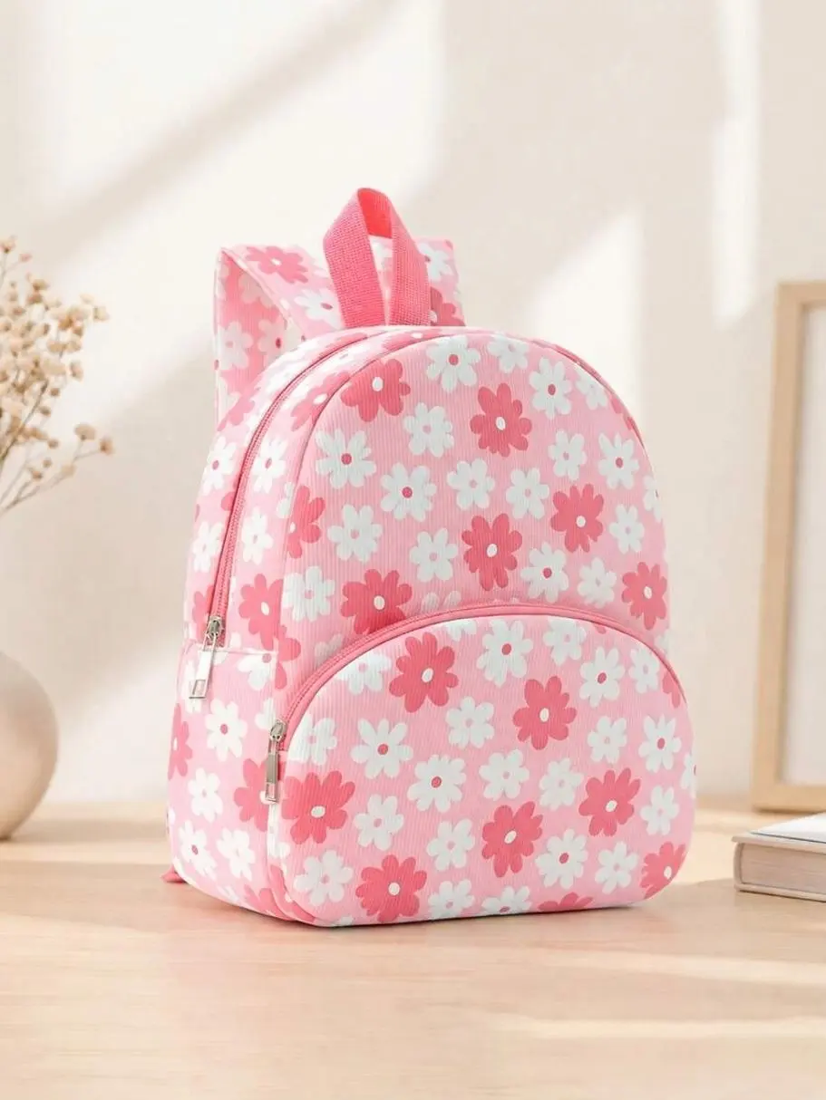 Daisy Print Lightweight School Backpack, Casual Daypack With Double Zipper For Travel