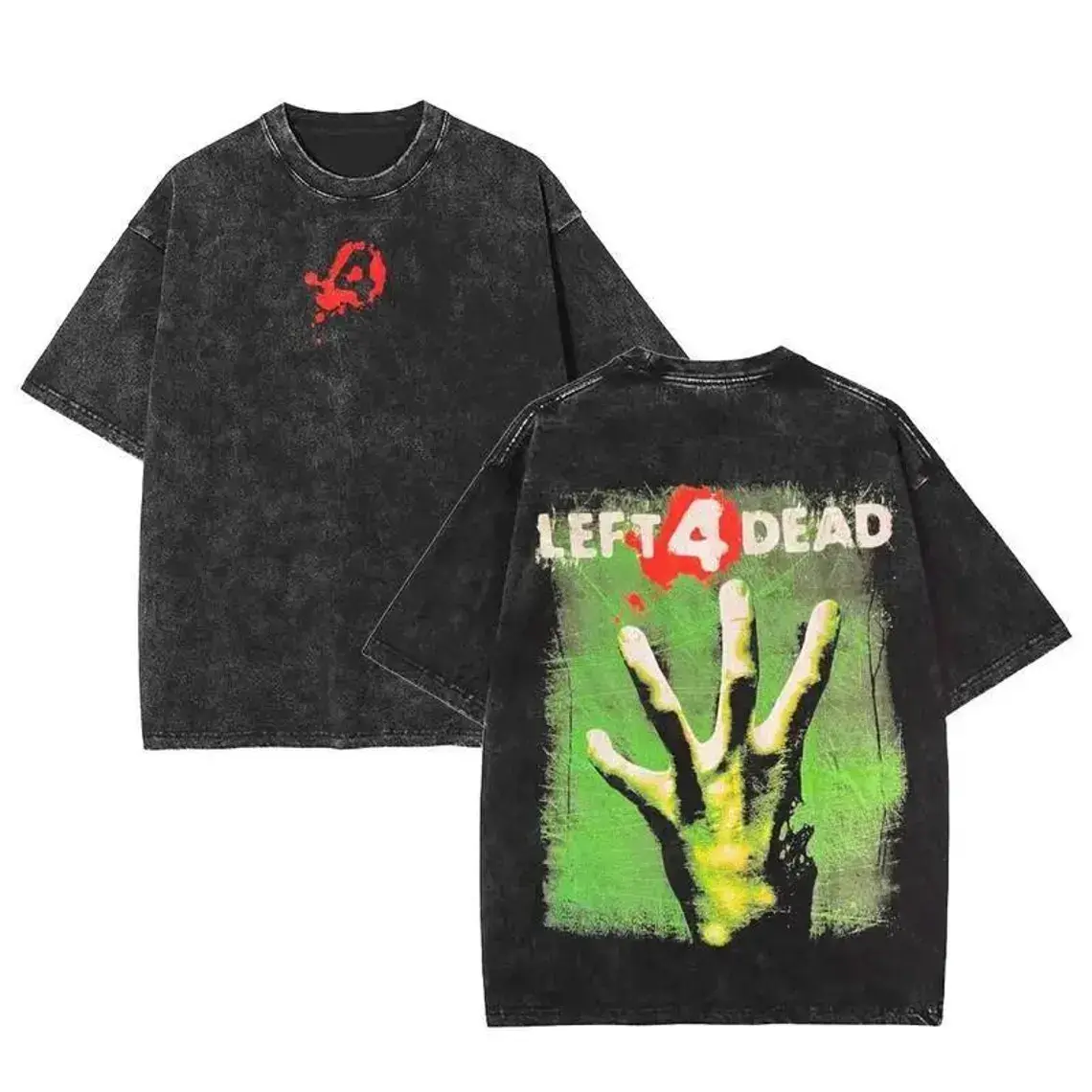 Left 4 Dead Retro Horror Game T Shirt Vintage Washed Cotton Graphic Tee Casual Oversized Streetwear Short Sleeve Top for Men Women