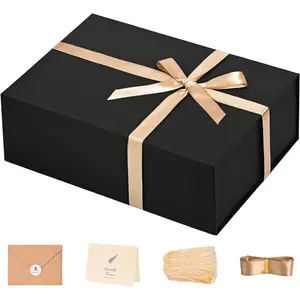 Gift Box 13.5''x10''x4'' Large Gifts Box with Magnetic Lids Black Gift Boxes for Mom Gifts Contains Card, Ribbon, Filler Mother's Day