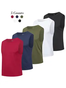 Men's Solid Round Neck Sleeveless Sports Vest, Streetwear Quick Drying Breathable Crew Neck Sports T-shirt for Gym Workout Running Wear, Sports Clothing for Men, Gym Wear