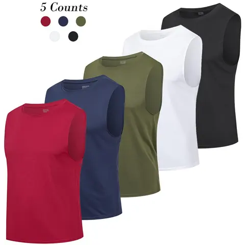 Men's Solid Round Neck Sleeveless Sports Vest, Streetwear Quick Drying Breathable Crew Neck Sports T-shirt for Gym Workout Running Wear, Sports Clothing for Men, Gym Wear, Sports Vest Top, Sleeveless Sports Tops, Workout Apparel