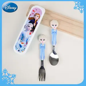 Frozen Oficially Licensed Disney Princess Stainless Steel Fork And Spoon Set Elasa Cartoon-themed Tableware Flatware Set With Case Anna Portable Dining Utensil Set Travel Tableware Set Disney