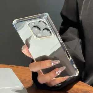 Anti-fall tpu Creative square phone case compatible with iphone 17 17promax 16 15 14 13 12 Pro Max Transparent glossy surface Prokect Cover Casing