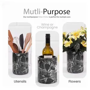Elborse Marble Wine Chiller Bucket 6.5" Inches Black Handmade Beverage Cooler & Champagne bucket for Bar Accessories, Ideal Wine Bottle Holder & Small Cooler for Home Decoration