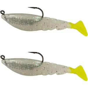 Boom Boom Shrimp Plastic   Saltwater Fishing Lures for Speckled Trout, Redfish - 1/8 Deathgrip Jighead Hook - Contains 2 Swimbaits