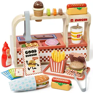 Lehoo Castle Wooden Play Food Sets, Pretend Play For Kids, Hamburger Shop, Play Food Sets for Kids Kitchen, Play Food Set For Ages 3+
