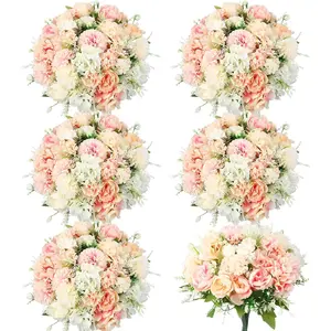 Artificial  Artificial Peonies Silk  Faux Peony  Peony Silk Hydrangea Bouquet for Wedding Table Centerpiece Floral Vase Decor(White,Pink,6 )