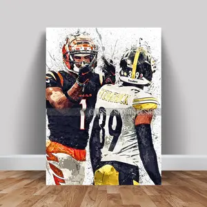 Ja'Marr Chase Poster, Minkah Fitzpatrick, Cincinnati Bengals, Wrap, Wall Art Print, Kids Decor, Man Cave Gift, Sports Art, Poster Gifts, Gift For Fan - Unframed