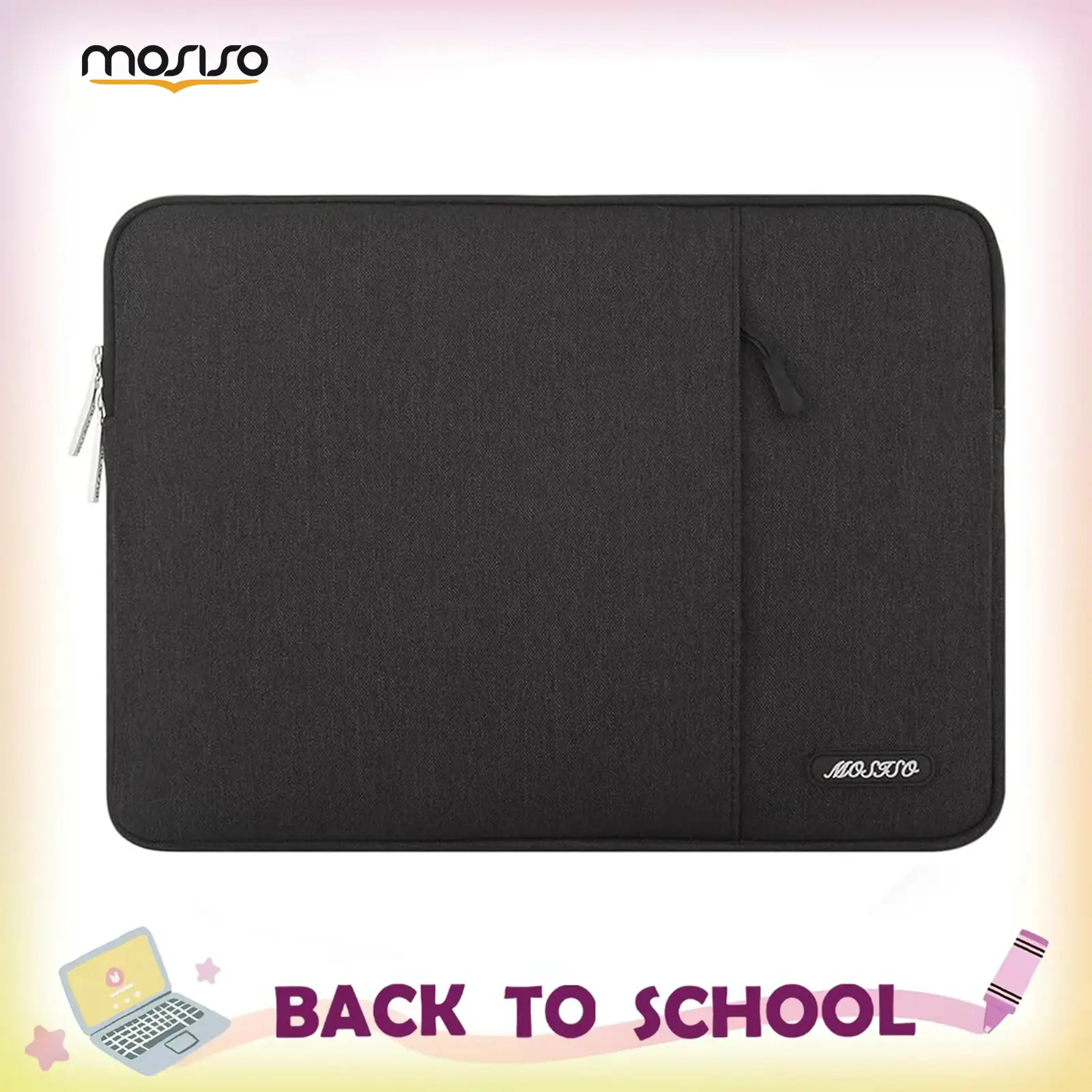 MOSISO 13-13.3 Inch PU Leather Laptop Sleeve Case with Zip, Padded Interior, Front Pocket Bag, Slim Lightweight Design - 13.58x0.79x10.04 Inches Business Accessory for MacBook Air/Pro, HP, Dell, ASUS, Lenovo (Black), Work/School, 13-13.3 Inch Laptops