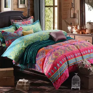 Boho  Duvet Cover,  Microfiber Ethnic Bohemian Colorful Bedding Set for Men Women, Yellow Orange Modern Geo Bohemian Print Duvet Cover, with Zipper Closure Luxury Soft Durable (, 3 count)