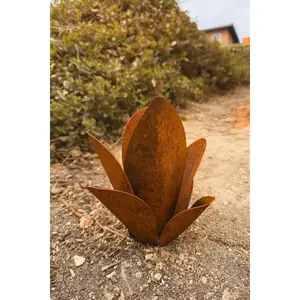 Rustic Patina Handmade Steel Agave Pup Sculpture: Industrial Desert Decor, 8"