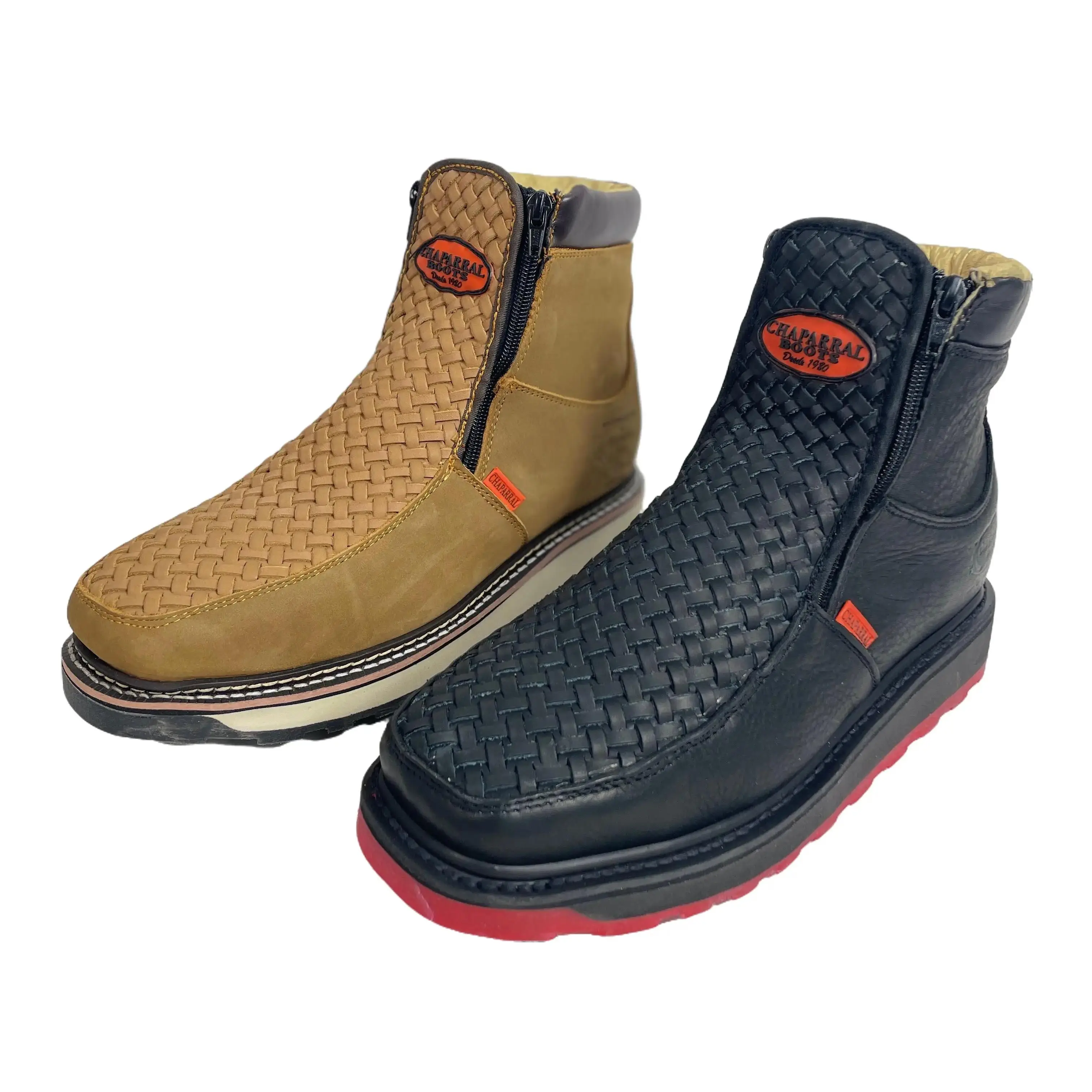 Chaparral Men's Weaved Ankle Boots - Lightweight Leather Design, Elegant Zip Closure, Zig-Zag Sole, Comfortable Walking Footwear