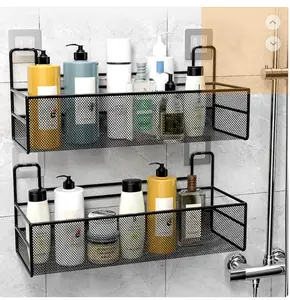 Wall-Mounted Bathroom Shelf No Drill Shower Shampoo Organizer Toilet Accessories for Easy Use and Organization Metal