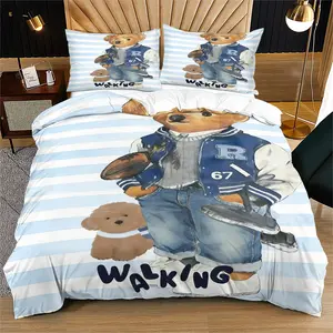 Minimally designed teddy bear print pattern soft and durable bedding Decorative Duvet Cover set, including 1 duvet cover and 1 or 2 pillowcases, without a core or pillow, suitable for adult gifts, modern style fashionable bedroom bed decoration
