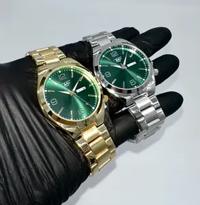 Men's Gold/Silver Green Dial 42mm Stainless Steel Luxury Water Resistant High Quality Watch