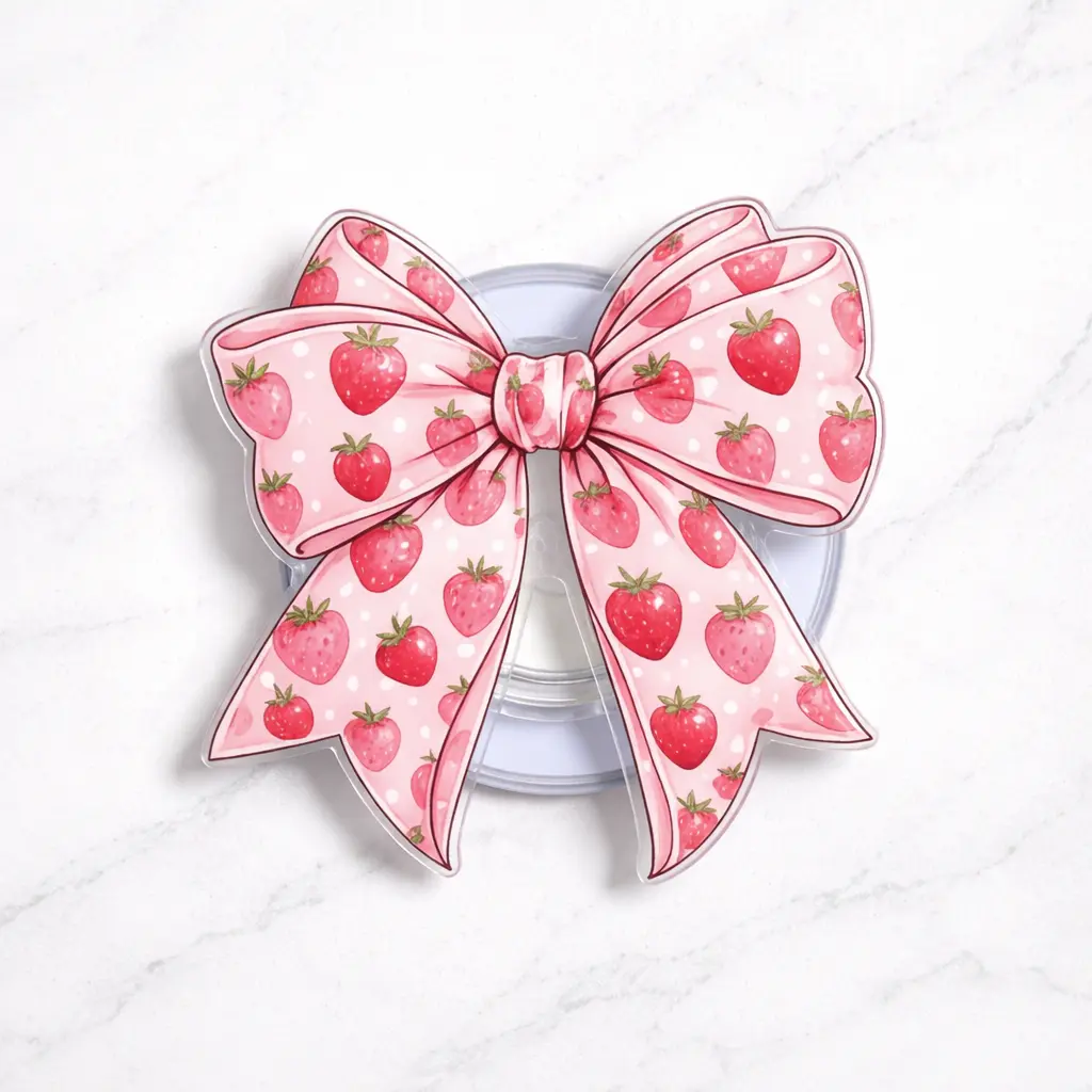 Coquette Strawberry Bow Magsafe Phone Grip – Magnetic Phone Holder – Trendy Girly Gift Coquette Strawberry Bow Magsafe Phone Grip – Magnetic Phone Holder – Trendy Girly Gift