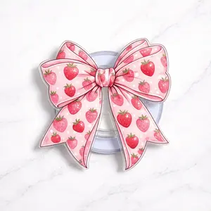 Coquette Strawberry Bow Magsafe Phone Grip – Magnetic Pop Socket & Kickstand – Trendy Girl Gift