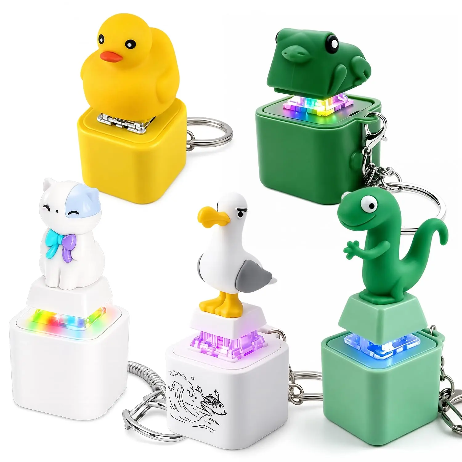 Rechargeable Seagull Mine Button Keychain Fidget Clicker Toy - Compact Anxiety & Picking Fidget Toy with Real Sound, LED Light, Desk Stress Relief, Thoughtful Gift