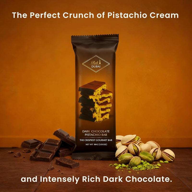 NEW - Rah Dark Dubai Chocolate Bar Pistachio, 3.5oz - 100g, Gourmet Chocolate Bar  Dubai Dark Chocolate Bar Pistachio  Crunchiest Kataifi Delight Perfect for Sharing