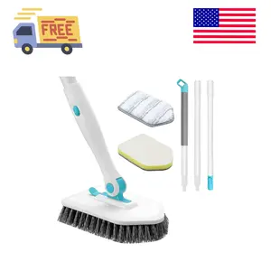 Shower Scrubber with Long Handle, 3 in 1 Tile Tub Scrubber Brush with 3 Detachable