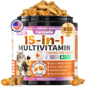 #SummerWins #DealsForYouDays Carmelie Taurine for Cats Vitamins Treats, 15 in 1 Cat Multivitamin Support Joint, Skin Coat, Digestion, Immunity & Energy, 500 Crunchy & Creamy Chews with Essential Vitamin for Cats All Ages (90-Day Supply)