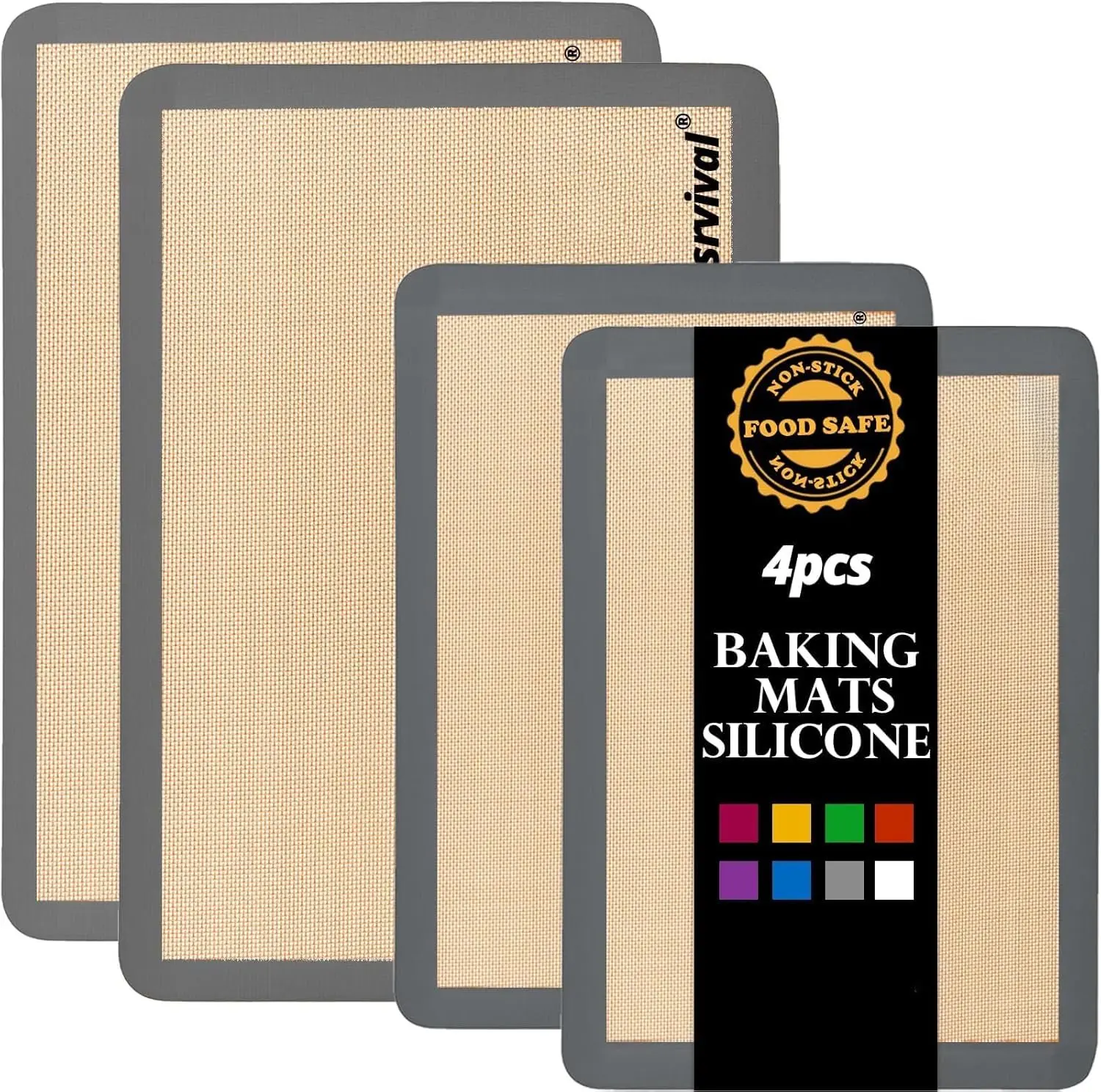 4 count  Baking Mat, Non-Stick Baking Mat,  Safe  Mats for Baking Cookies, Macarons, Vegetables, 480 Heat Resistant (Grey)