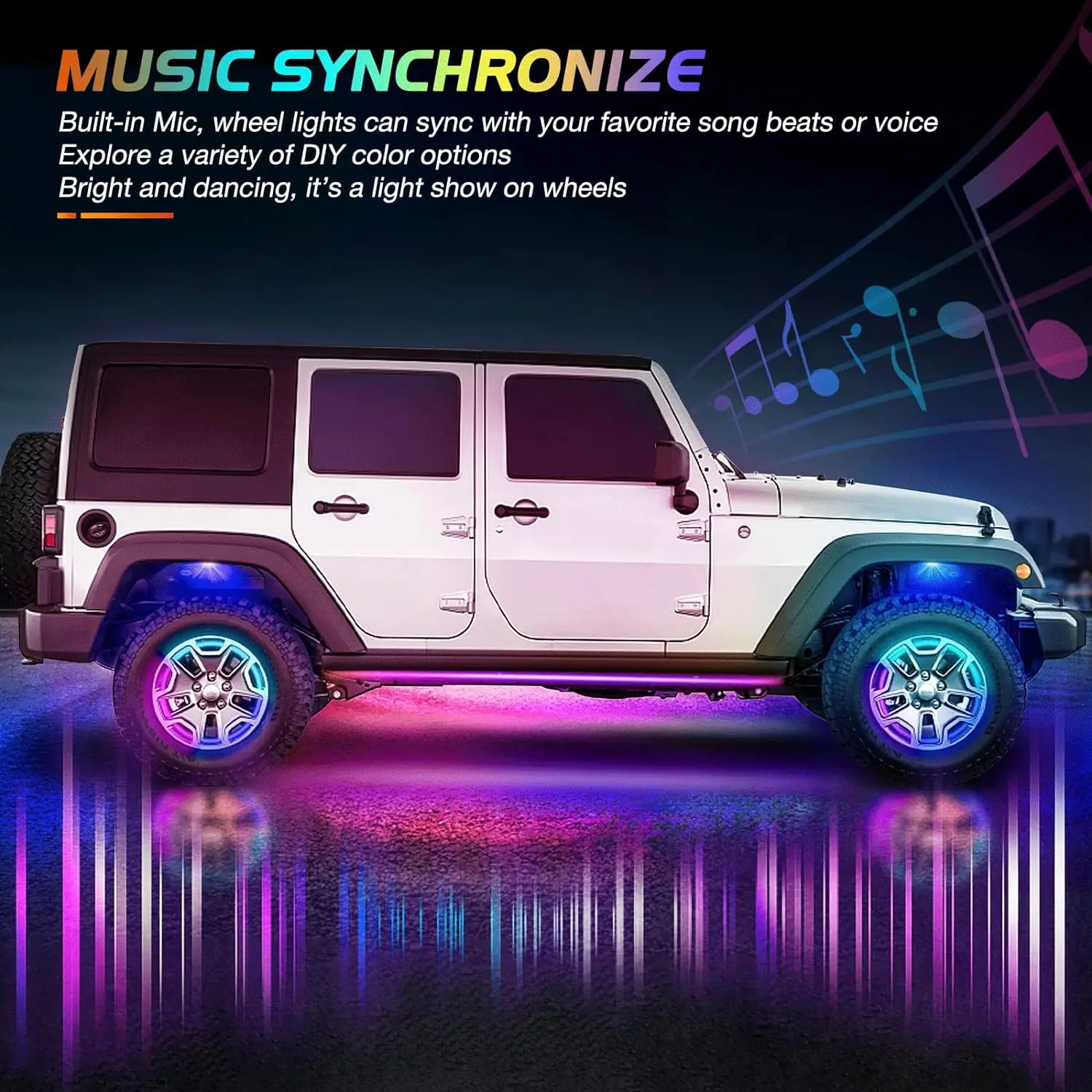 Nilight 4PCS 17.5in RGB LED Wheel Ring Lights - Multifunctional Ambient Lights with APP/Remote Control, RGB Sync, Turn Signals, IP67 Waterproof, Customizable Colors for Car, SUV