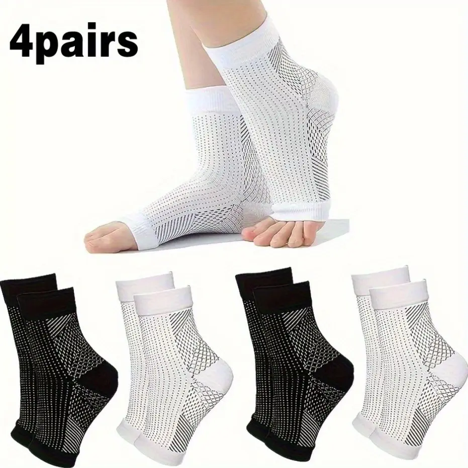 4 Pairs Compression Socks, Protective Ankle Support Socks with Arch Support and Toe Cushioning, Moisture-Wicking, Unisex All-Season Sports Socks