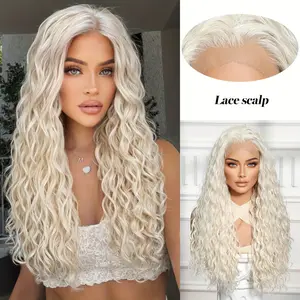 28 Inch Curly Wave 150% Density Lace Front Wig - Women's High Temperature Fiber, 13x4 Lace Area, Comfortable Lightweight Breathable Cap, 3 Clips