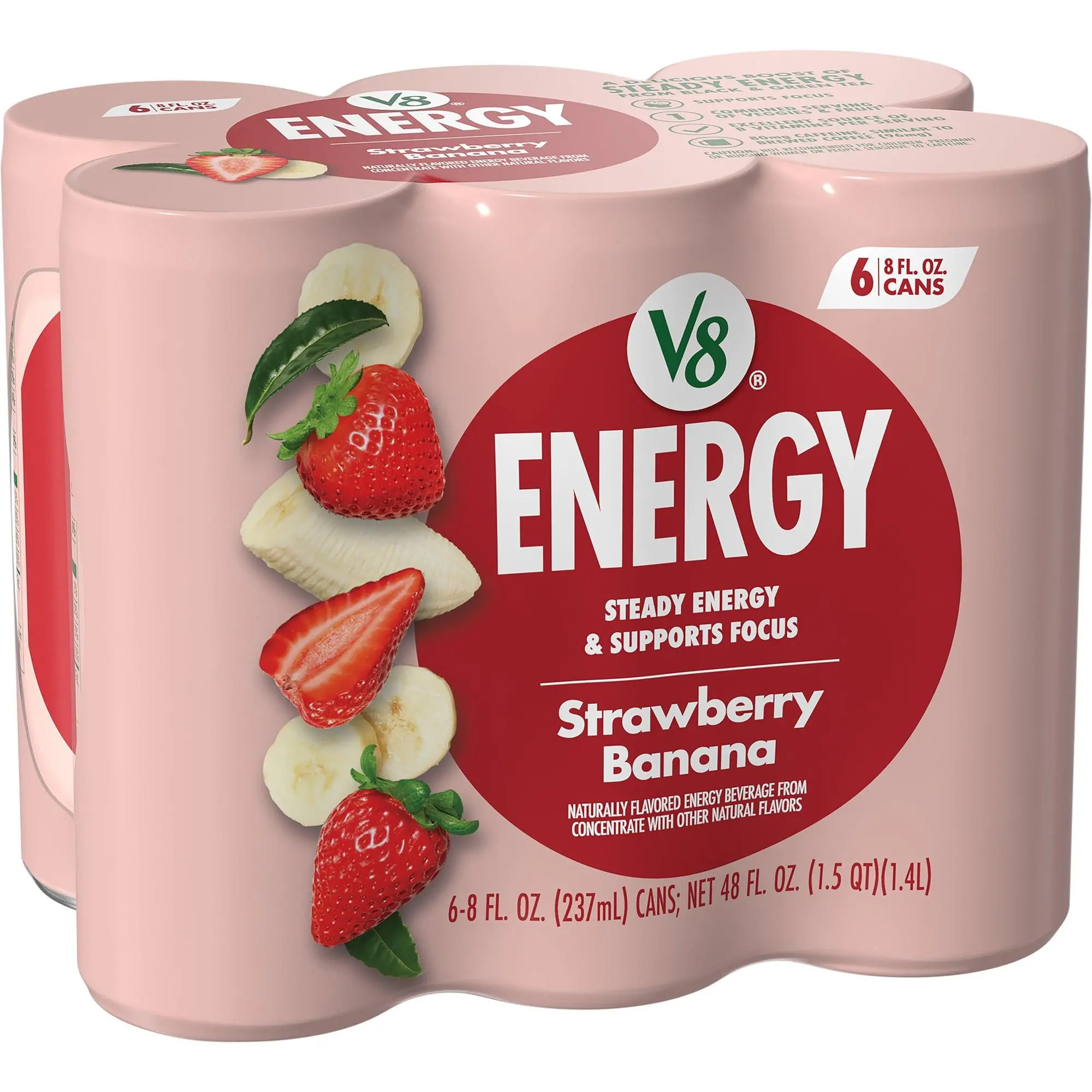 V8 Energy Strawberry Banana Juice Energy Drink, 8 fl oz Can (6 Pack)